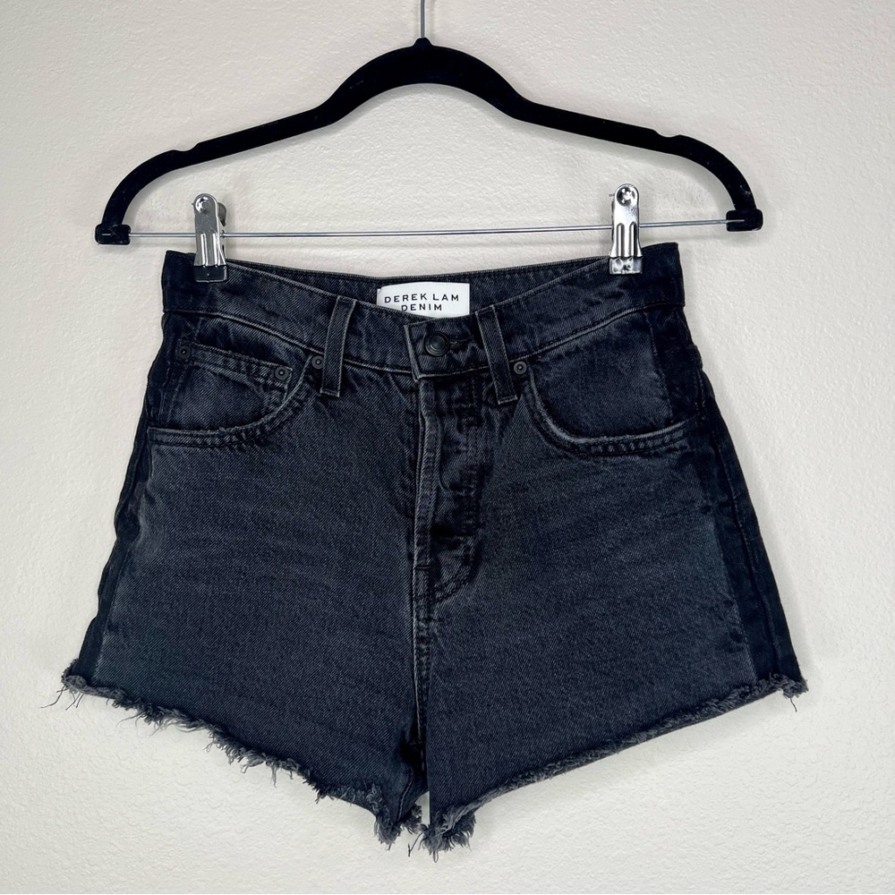Derek Lam 10 Crosby DREW Two-Tone Black Denim High Rise Cut Off Jean Shorts - Picture 4 of 14